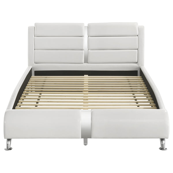 English Elm Caledonia White Sleigh Bed Upholstered in Premium Leatherette with Curved Headboard & Chrome Legs B062S00669