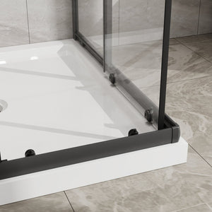 English Elm Goodyo Corner Sliding Shower Enclosure Matte Black Aluminum Clear Tempered Glass D163121902