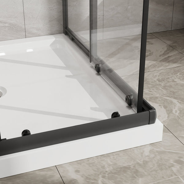 English Elm Goodyo Corner Sliding Shower Enclosure Matte Black Aluminum Clear Tempered Glass D163121902