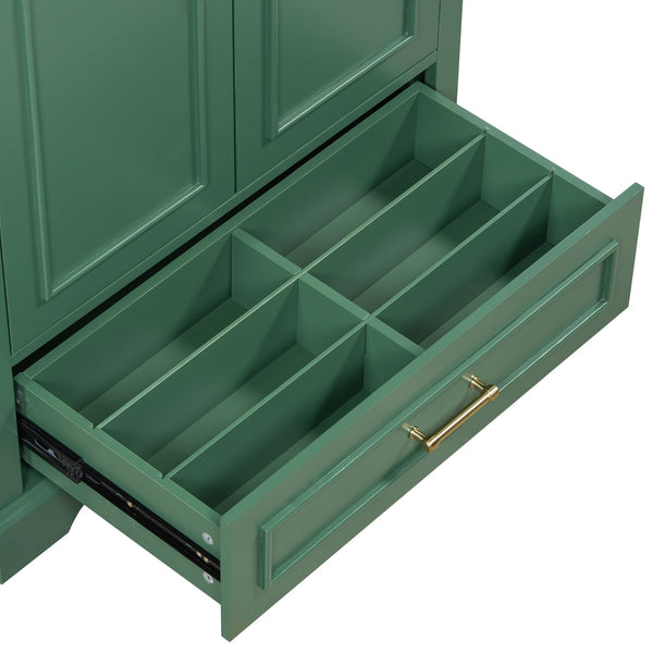 English Elm 30" Modern Bathroom Vanity with Ceramic Sink, Soft-Close Doors, Divided Drawer & Dual Door Shelves Green N729P321376F