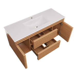 English Elm 48" Floating Bathroom Vanity with Ceramic Basin Two Drawers and Cabinet Storage W1826P308973