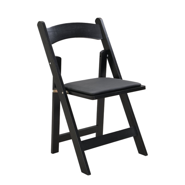 English Elm Upholstered solid wood folding chair with plush PU cushion, space-saving portable seating for events/home gatherings Black W495P193665