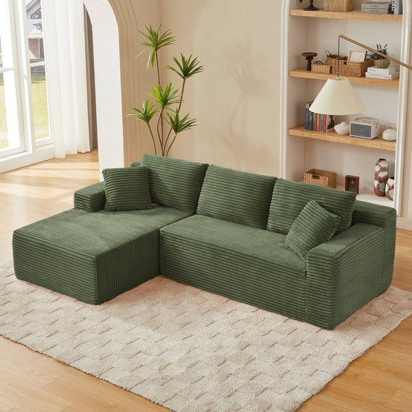 English Elm L-shaped Corduroy Sectional with Deep Cloud Seating for Living Room or Studio W2339S00121