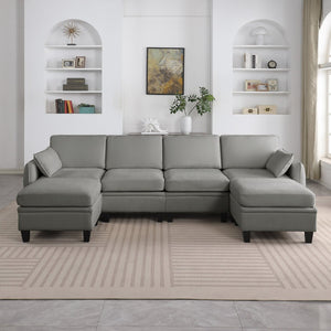 English Elm 102 Inch Linen Modular Sectional Sofa with Hidden Storage and Cloud Cushion Comfort Dark Grey W1099S00216