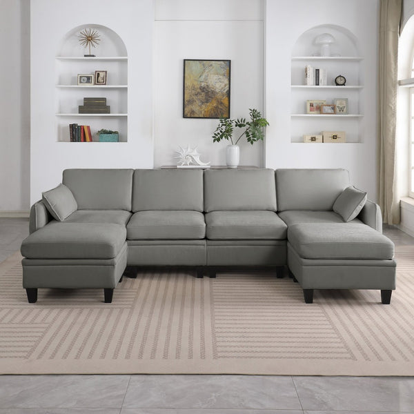 English Elm 102 Inch Linen Modular Sectional Sofa with Hidden Storage and Cloud Cushion Comfort Dark Grey W1099S00216