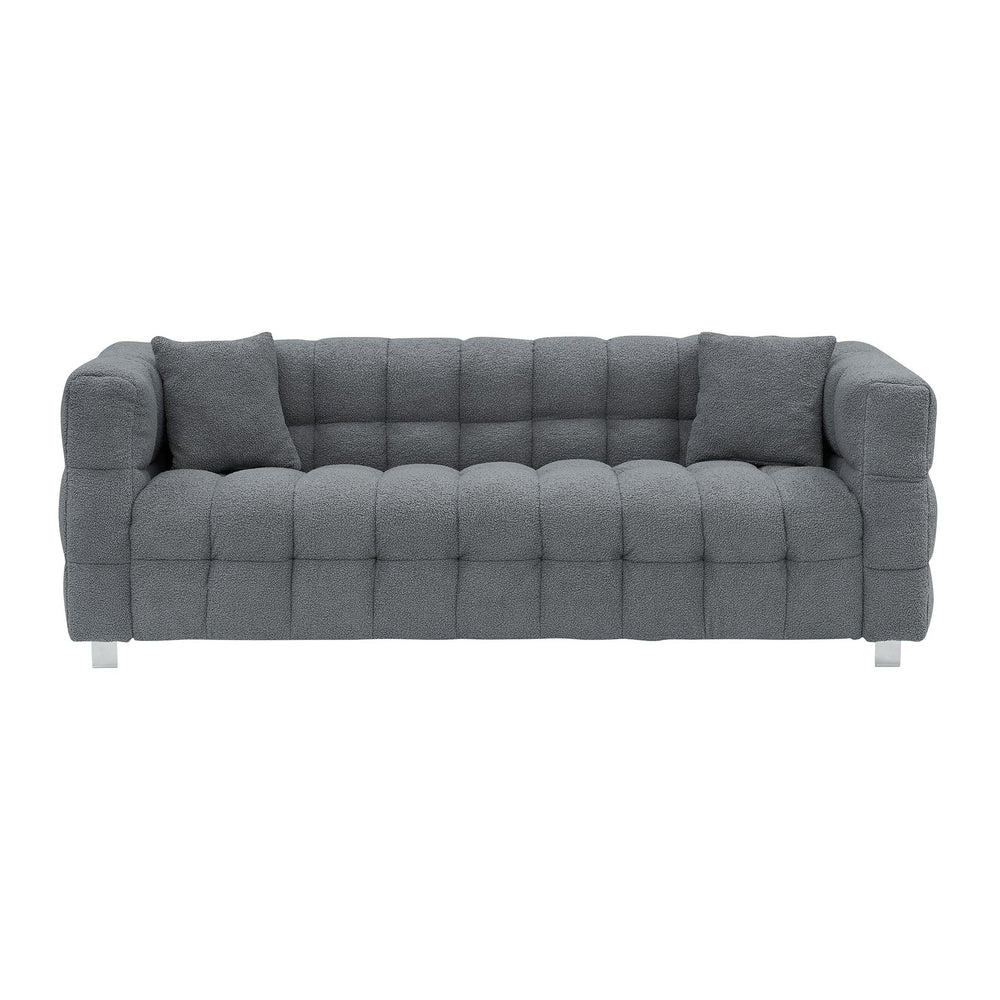English Elm Grey 80" Teddy Fleece Sofa—3-Seat Solid Wood Frame, Silver Metal Legs, 2 Throw Pillows, 500lb Capacity W1278141700