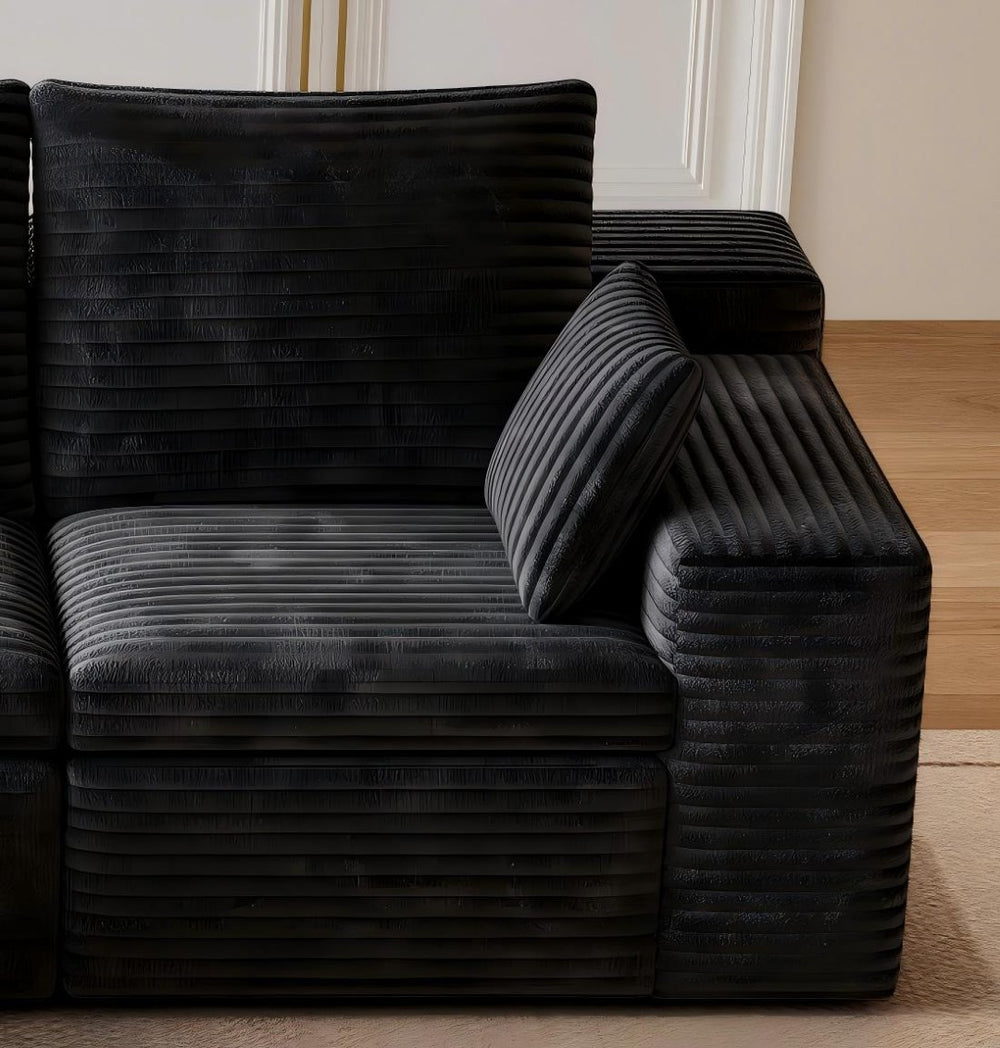 English Elm U Shaped Modular Sectional Corduroy Sofa with Pull Out Chaise for Modern Living Rooms Black W1825P334958