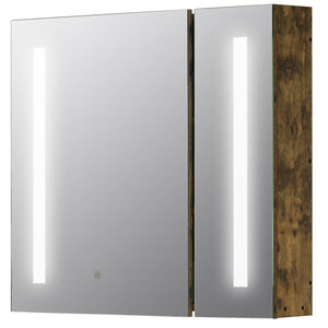 English Elm kleankin Rustic Brown Lighted Medicine Cabinet with Mirror, 27.5"x25.5" Dimmable LED, USB Charging, 3-Tier Storage, Smart Touch W2225P229718