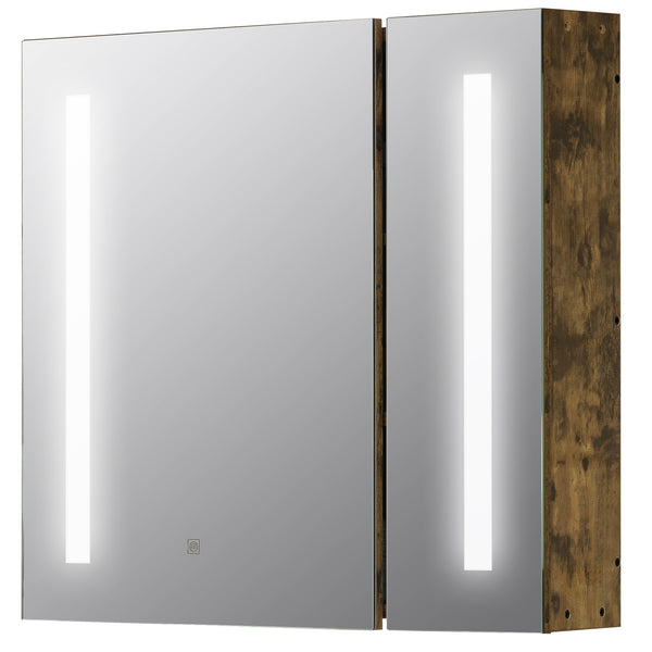 English Elm kleankin Rustic Brown Lighted Medicine Cabinet with Mirror, 27.5"x25.5" Dimmable LED, USB Charging, 3-Tier Storage, Smart Touch W2225P229718