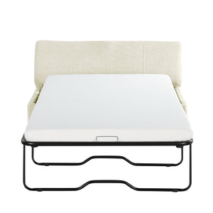 English Elm Twin Folding Ottoman Sleeper Bed with Chenille Upholstery, Foam & Pocket Spring Mattress, Compact Convertible Guest Sofa loveseat White N719P243722K