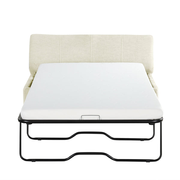 English Elm Twin Folding Ottoman Sleeper Bed with Chenille Upholstery, Foam & Pocket Spring Mattress, Compact Convertible Guest Sofa loveseat White N719P243722K