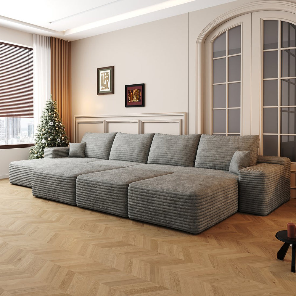 English Elm 135"Large Modular Cloud Sofa - 6 Seats, No Assembly, Plush Corduroy For Cozy Living Room Comfort W2824S00050