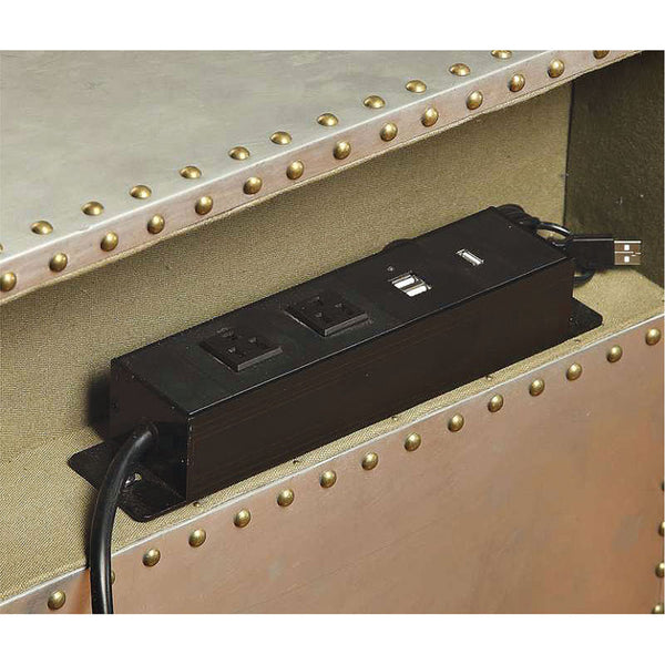 English Elm Aluminum Nightstand with Nailhead Trim, Vintage Industrial Style, Built-In Power Dock & USB Ports B016P253394