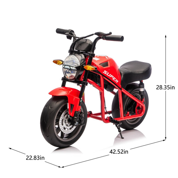 English Elm 24v300w Kids Electric Muscle Motorcycle with Dual Suspension Wide Eva Tires and Twist Throttle Red W1578P382503