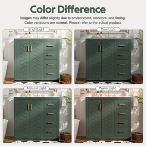 English Elm 36'' Bathroom Vanity with Ceramic Sink Combo Solid Wood Frame Soft-Closing Drawers Ample Storage Elegance Green N710P243327F