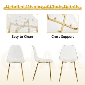 English Elm Table and Chair Set Oval Tempered Glass Top Gold Base with 6 Acrylic Seats W1151S04730