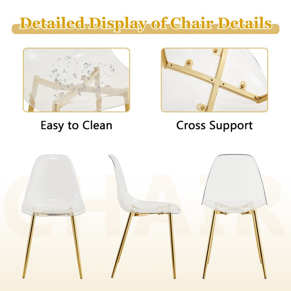 English Elm Table and Chair Set Oval Tempered Glass Top Gold Base with 6 Acrylic Seats W1151S04730