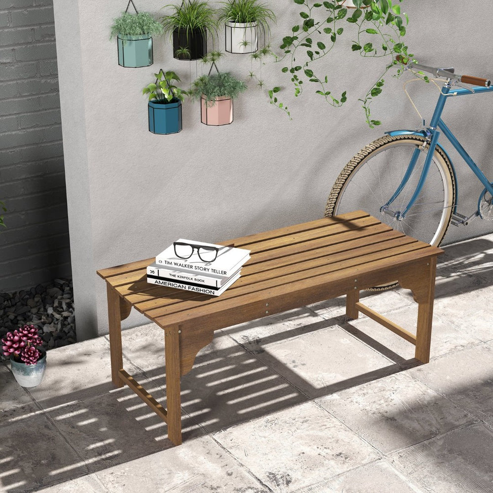 English Elm Outsunny Rustic Wooden Garden Bench - 3-Seat Curved Slatted Outdoor Furniture For Deck & Poolside Relaxation W2225P174074-GIGA