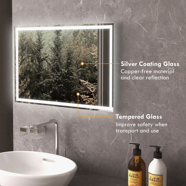 English Elm HOMCOM LED Bathroom Mirror with Touch Dimmer, 3 Color Temps, Anti-Fog Memory, IP44 Silver W2225P173992