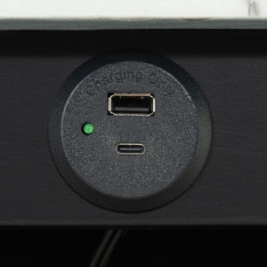 English Elm Black 3pc Dining Set with Storage Shelves, Bouclé Stools, High Gloss Top & USB-A/C Ports - Sleek Transitional Design B011P302802