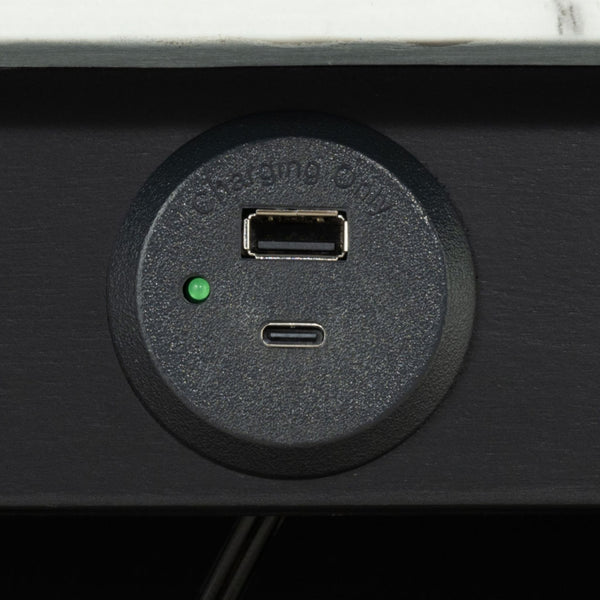 English Elm Black 3pc Dining Set with Storage Shelves, Bouclé Stools, High Gloss Top & USB-A/C Ports - Sleek Transitional Design B011P302802