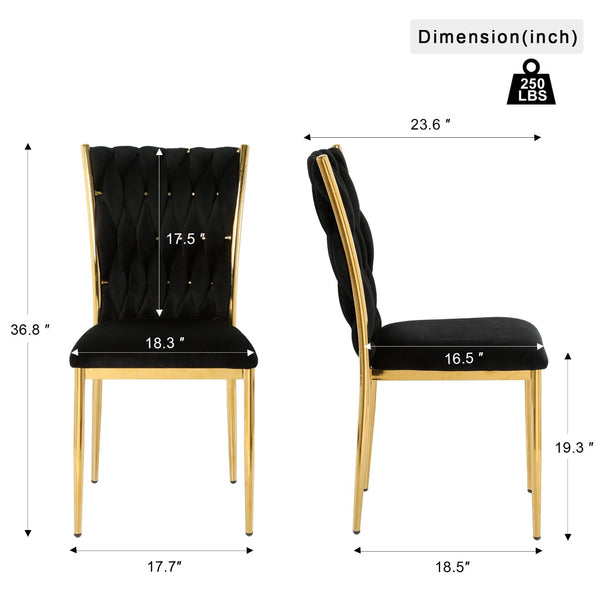 English Elm Modern Velvet Upholstered Dining Chairs Set of 2 with Electroplated Legs for Kitchen Black W210P301579