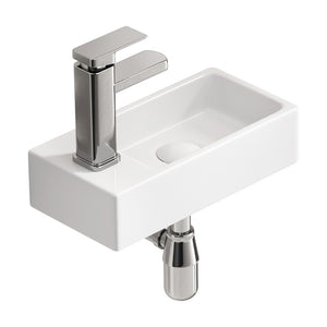 English Elm Wall-mounted Porcelain Basin Complete Faucet Set for Powder Room or Small Bathroom Milk White W3402P402911