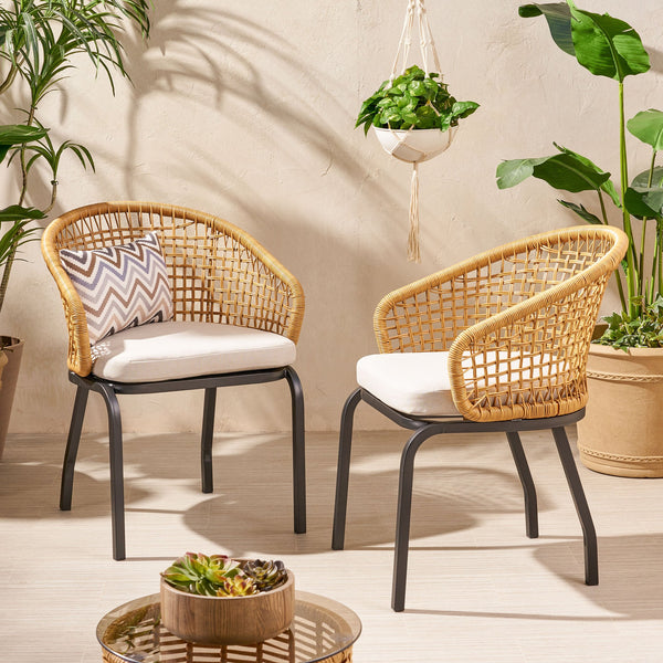 English Elm Christopher Knight Home® - ARIAS Light Brown PE Rattan Club Chair Set of 2 – Boho Curved Back, Water‑Resistant Cushions, Iron Frame 65763.00PELBRN
