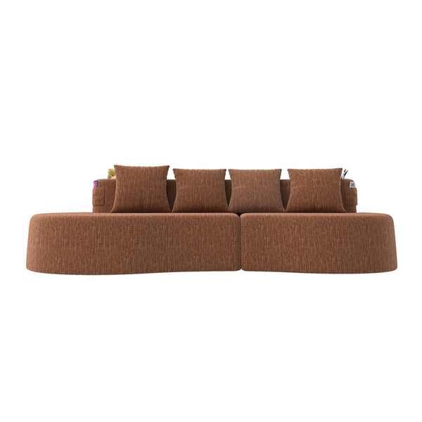 English Elm Modern Half Moon Chenille Sectional Three Seat Curved Sofa for Living Room or Apartment Orange W395P435343