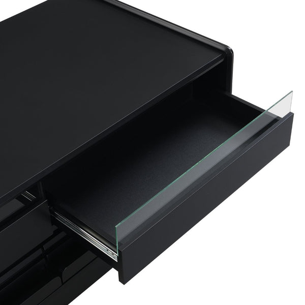 English Elm U-Can Vintage-Inspired Rectangle Coffee Table With 4 Drawers & 2 Shelves, Stylish Glass Accents N724P286421B-GIGA