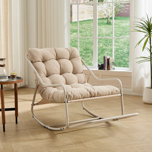 English Elm Outdoor Rocking Chair Steel Frame with Thick Cushion for Patio Porch and Living Room W640P443517
