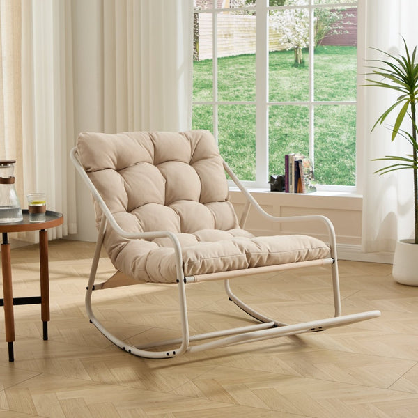 English Elm Outdoor Rocking Chair Steel Frame with Thick Cushion for Patio Porch and Living Room W640P443517