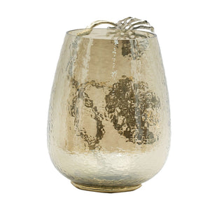English Elm 9.8x8.5x10.8" Palm Motif Hurricane Holder Silver Aluminum Smoke Glass Mantel Decor W2078P490401