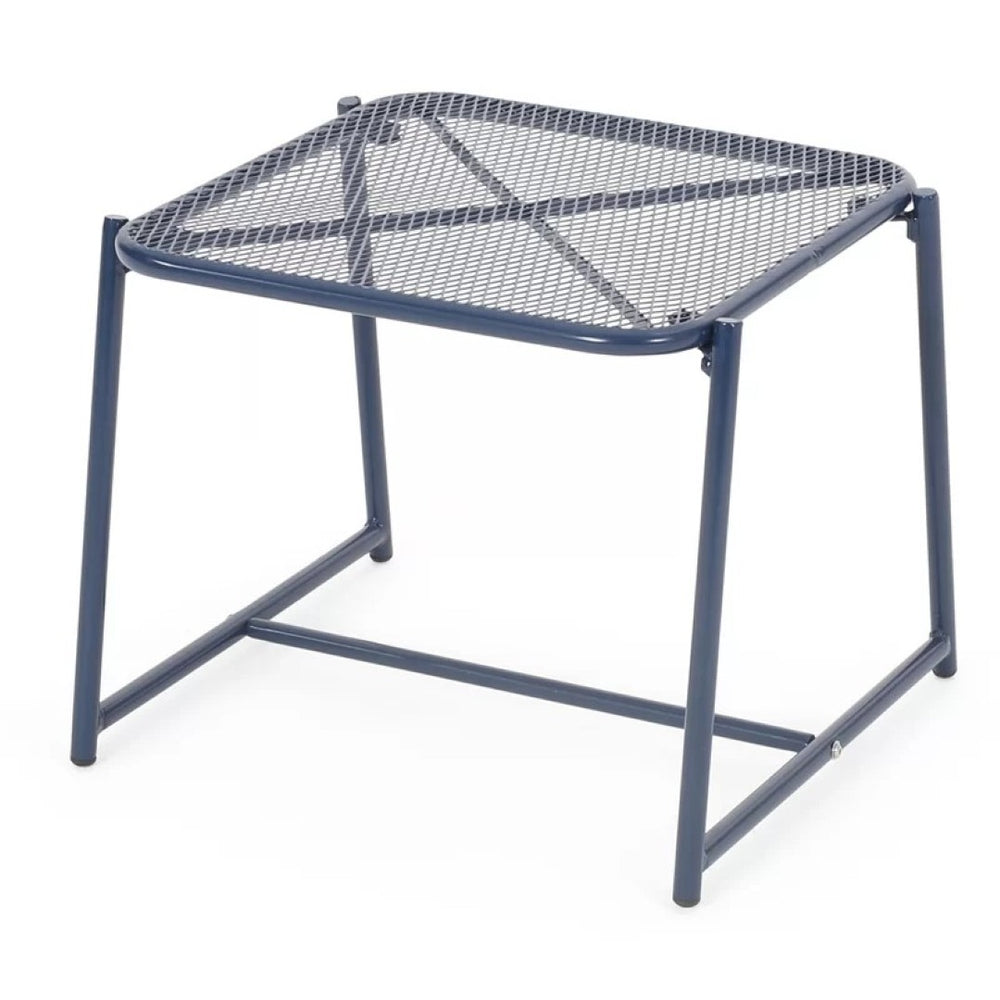 English Elm Elba Outdoor Iron Side Table Geometric Mesh Top Patio Accent for Lounge Seating 65204.00NBLU