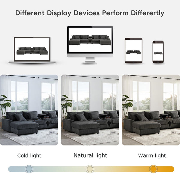 English Elm [video]141.5*64'' Corduroy U-shaped Sectional with Bluetooth Speakers and Ottoman N723S0756E