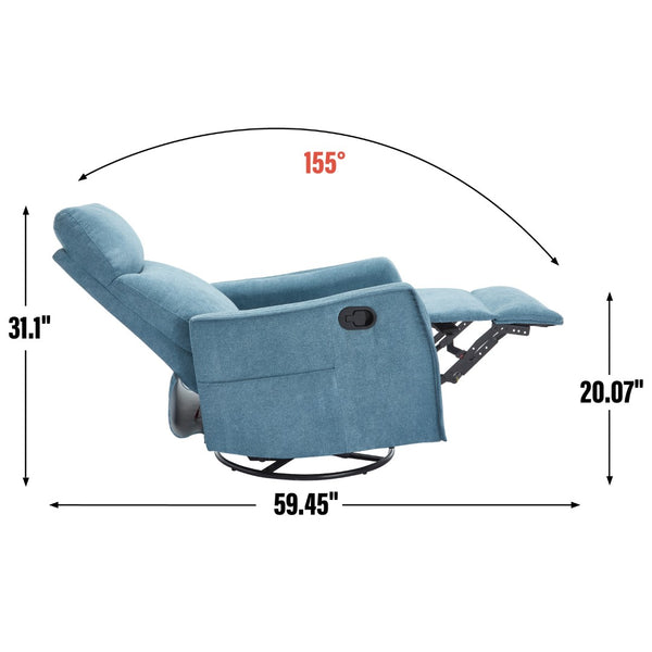 English Elm Heat Massage Rocker Recliner with Swivel Base and Vibrating Nodes for Living Room Blue W1803P251883