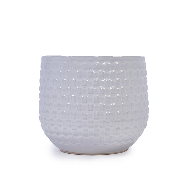 English Elm 3 Pieces Ceramic Flowerpot Set - Elegant Matte White Planters For Modern Home Décor & Gardens W3273P321548