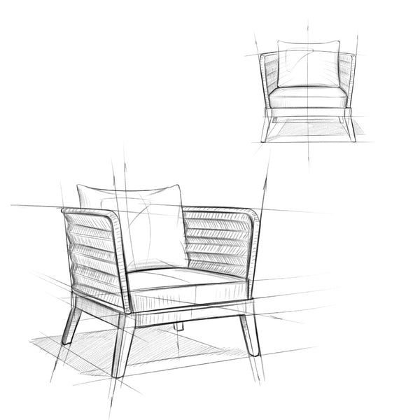 English Elm Santiago Outdoor Conversation Chair in Slate Grey — Handcrafted Acacia, Rope Wrap, Water-Repellent Cushions B136P159364