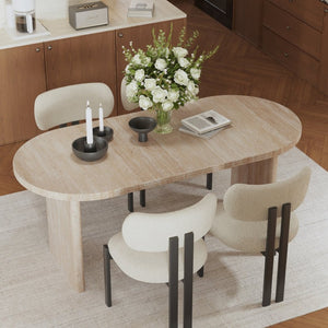 English Elm 55.11"-70.86" Extendable Dining Table with Sculpted Striped Legs Seats Six in Modern Style Ancient White W757P411790
