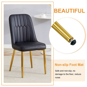 English Elm Table and Chair Set Marble Glass Top Gold Legs Black Pu Seats Modern Dining W1151S04650