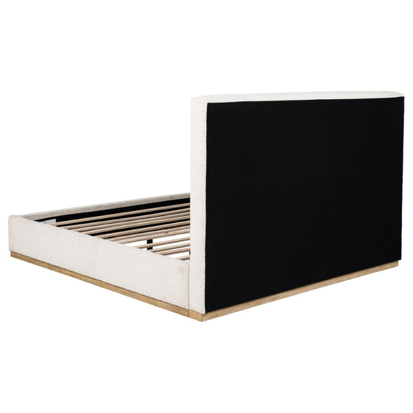 English Elm Talbot Cream Fabric Eastern King Platform Bed Tall Padded Headboard Modern Suite B062S01580