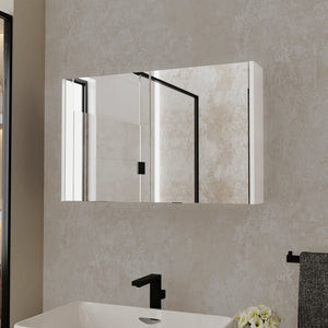 English Elm Medicine Cabinet Mansfield White Mirrored Doors Engineered Wood, Spacious Shelves, Compact Durable Design B092P238734