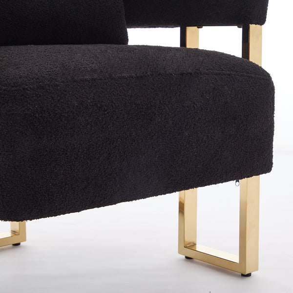 English Elm TS Teddy fleece modern decorative chair with gold legs — plush ergonomic side seating for living spaces (Black) W2311P190452