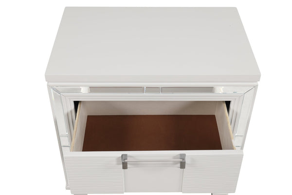 English Elm Genoa Art Deco Nightstand with Embossed Drawer Fronts Mirror Trim and Chrome Acrylic Pulls B078P497939