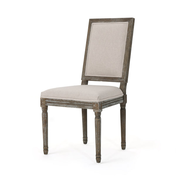 English Elm Christopher Knight Home® - DINNING CHAIR Wheat Fabric Upholstered Set of 2 — Weathered Rubberwood Legs, Classic Antique Look 61568.00WHT