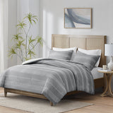 Madison Park Drew Artisan 3 Piece Clipped Jacquard Duvet Cover Set MP12-8162 Gray