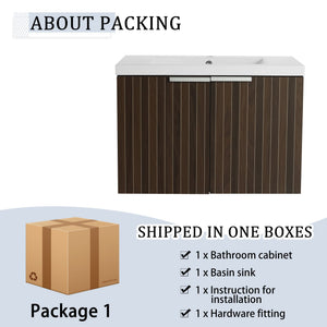 English Elm 30 Inch Silver-Brown Stripe Wall-Mounted Vanity with Mid-Edge Resin Sink, Soft-Close Doors, Ample Storage W999P204951