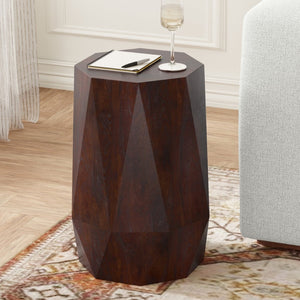 English Elm Kurt Solid Acacia Wood Geometric Side Table Sculptural Octagonal Design for Modern Interiors Walnut Brown B136P419893