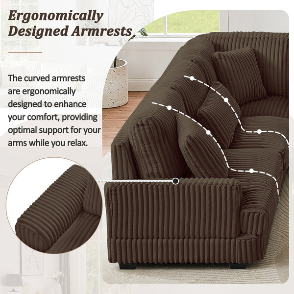 English Elm 129" Oversized Sectional Sofa U-Shaped Corduroy Chaise Lounge with Curved Armrests Plush Foam Comfort Brown N719S001690D