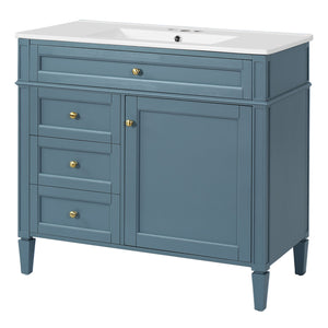English Elm 36'' Bathroom Vanity With Sink, Modern Indigo Blue Storage Cabinet Featuring 3 Drawers & Adjustable Shelf N710P230246M